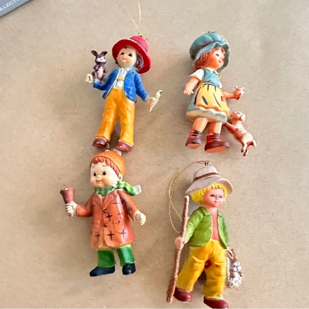 Vintage lot of 4 Bradford Christmas ornaments kids